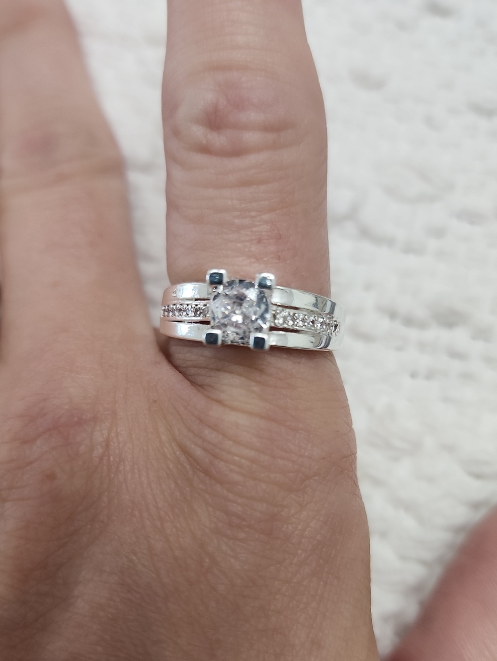 1pc 925 Sterling Silver Plated Cubic Zirconia Ring, Suitable For Party And